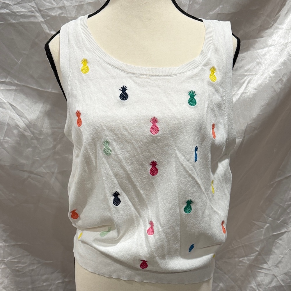 LOFT White Multicolor Pineapple Tank Top